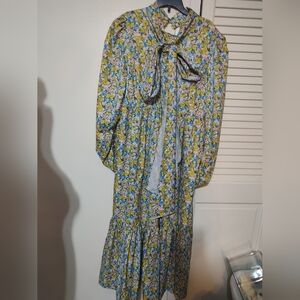 Beulah Blue and Yellow Floral Long Sleeve Dress